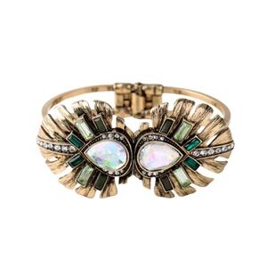 Vintage Gemstone Cuff Bracelet – Peacock Eye Design with Teardrop Crystal